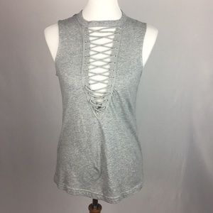 Gray Lace Up Tank Top